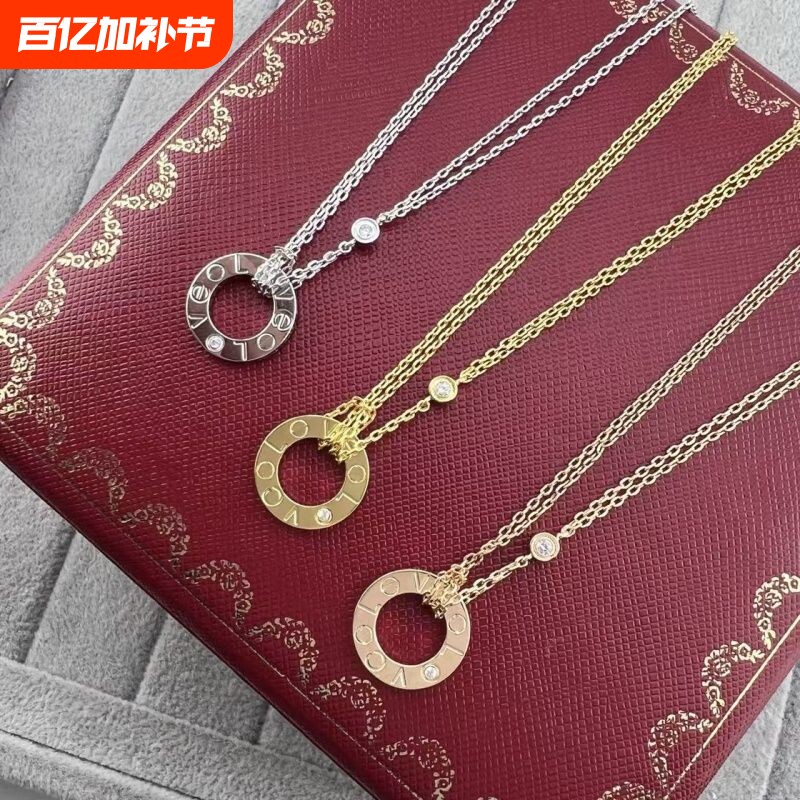 18K金大圆饼项链女男女高版本高级感玫瑰金黄金满天星白金金色