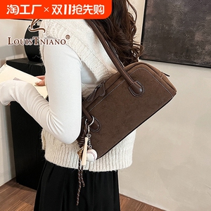 LOUISTNIANO复古麂皮磨砂波士顿手提包女大容量通勤包单肩腋下包