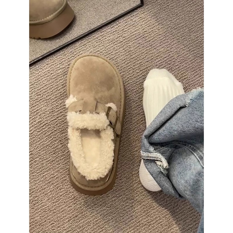 冬季外穿加绒勃肯鞋雪地靴女2025年新款一脚蹬厚底保暖毛毛棉鞋