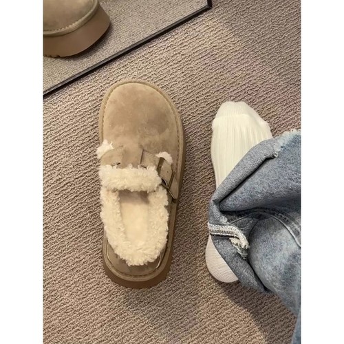 冬季外穿加绒勃肯鞋雪地靴女2025年新款一脚蹬厚底保暖毛毛棉鞋