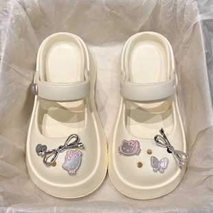 百搭eva防臭耐磨包头凉拖鞋 少女心厚底玛丽珍洞洞鞋 外穿女夏季