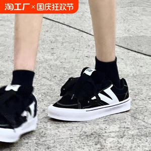 原创黑白配色VFDF帆布鞋女ins百搭滑板鞋耐磨透气小众学生休闲鞋