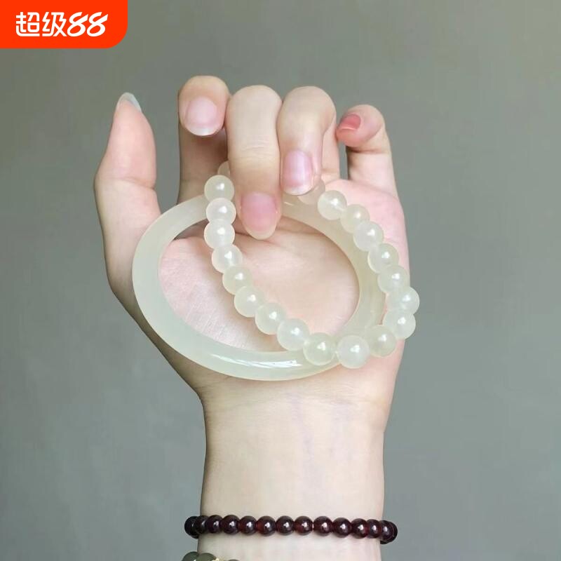 青白玉手镯手链女玉镯冰透古风唯美温柔气质款晴水色手镯手链礼物