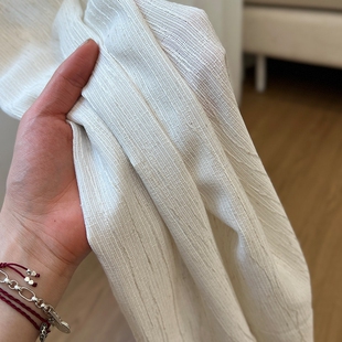 亚麻色棉麻质感竖条纹提花窗帘透光不透人日式奶油仿古客厅窗纱帘