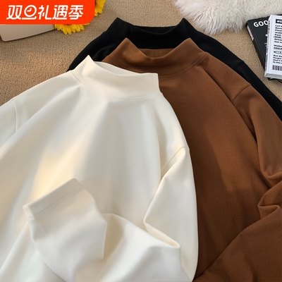 打底衫男款白色重磅半高领德绒秋冬2025新款卫衣修身内搭长袖t恤