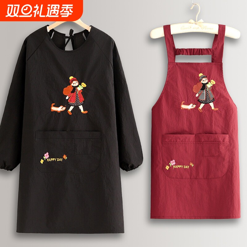 新型防水围裙女韩版洋气年轻款工厂上班专用防油罩衣背带耐磨黑色