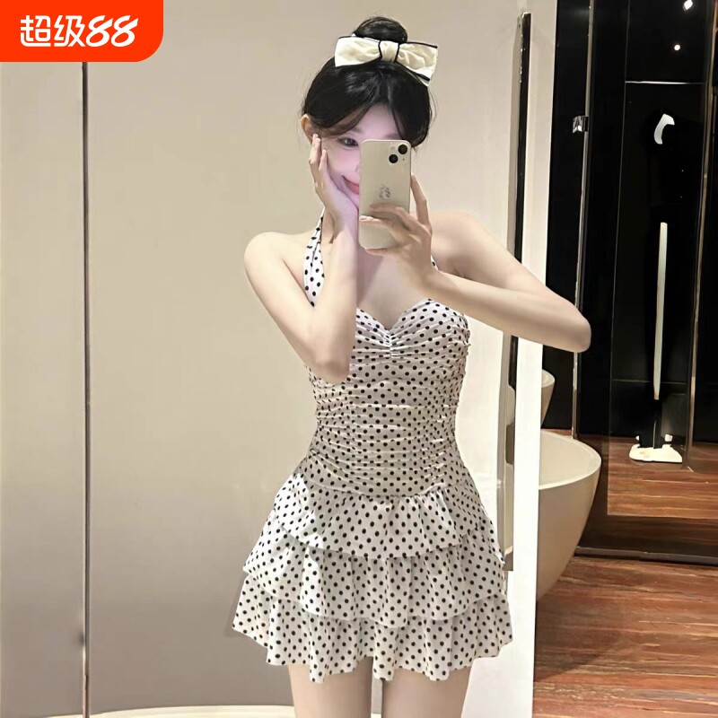 2026新款连体裙式波点微胖泳衣女图片