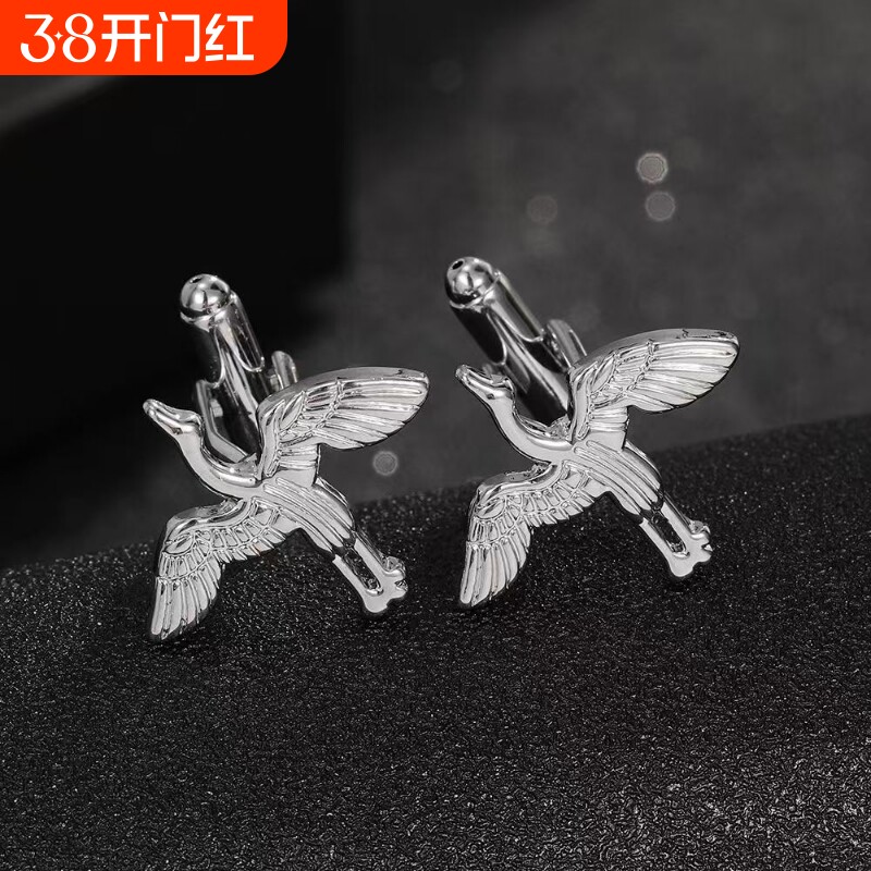 s925银复古泰银晴空飞鹤袖扣国潮民族风时尚袖口袖钉衣饰