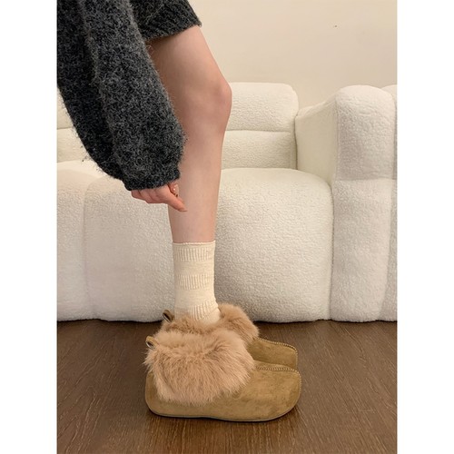 厚底内增高勃肯鞋女2025新款冬季加绒保暖雪地靴毛毛鞋棉鞋豆豆鞋