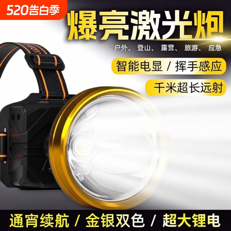 对标公牛超长续航头戴式强光头灯2026新款超亮照明灯钓鱼户外专用