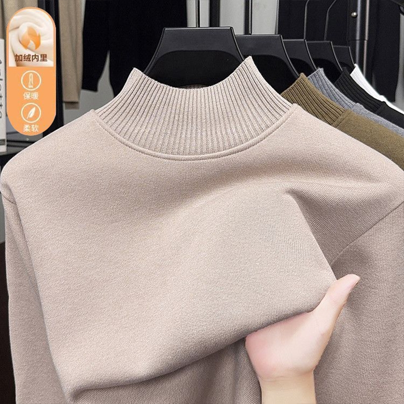 一体绒中高领毛衣男士秋冬季加绒加厚打底衫保暖针织衫毛线衣薄款