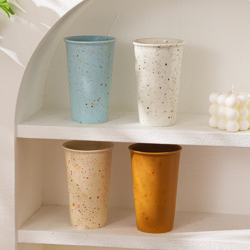 寰泽陶瓷马卡龙色可乐杯大容量大理石纹马克杯简约泼墨手握漱口杯