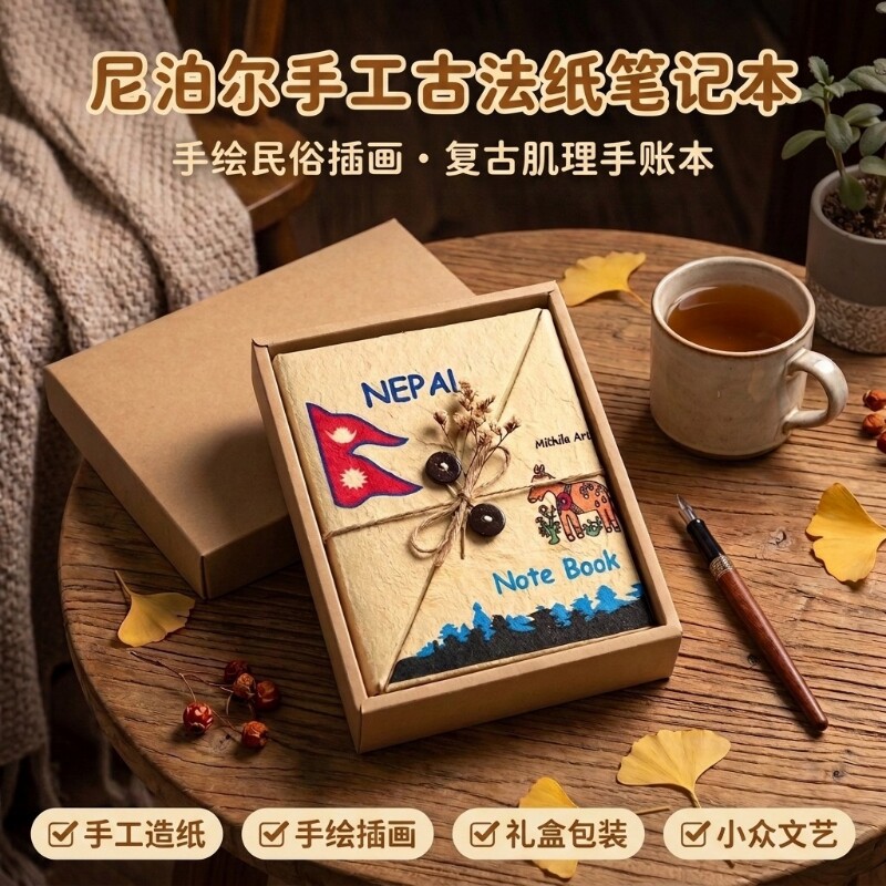 尼泊尔本材料包素材包手账本空白本纹理纸笔记本小马油画棒工具手工本diy本子