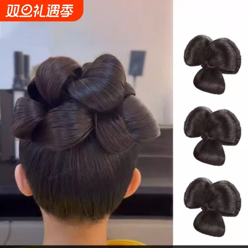 新中式丸子头预制手打卷发包新国风秀禾晨袍新娘盘发化妆造型假发