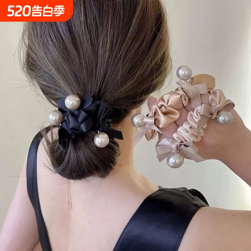 珍珠蝴蝶结大肠发圈女气质低马尾头绳丸子头发饰皮筋扎头耐用网红