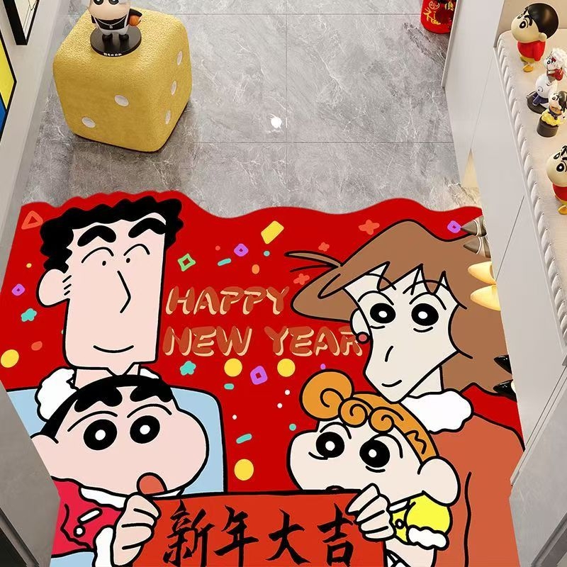 新年红色卡通蜡笔入户地垫