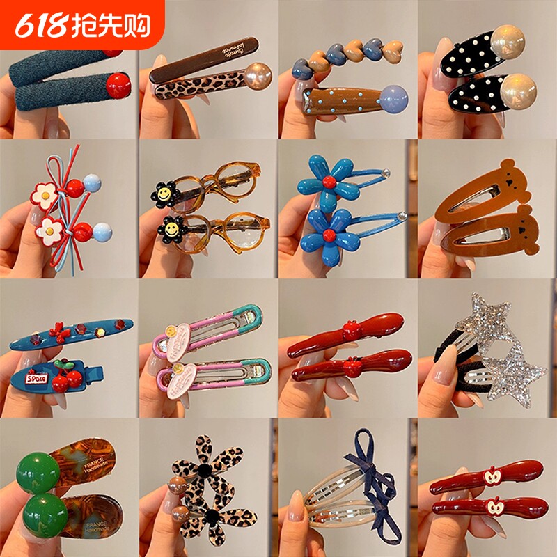侧边刘海夹女复古豹纹发夹2025新款前额碎发bb夹头饰发卡蝴蝶结