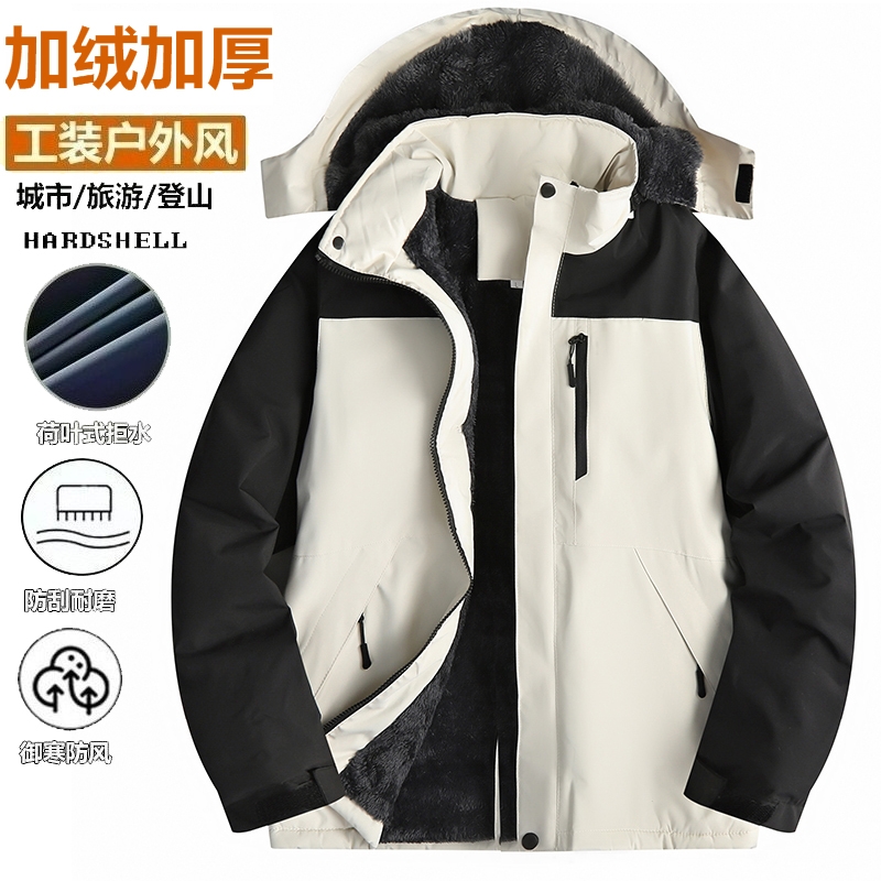 中老年加绒加厚冲锋衣外套棉服男士秋冬季棉衣女士滑雪服内胆户外