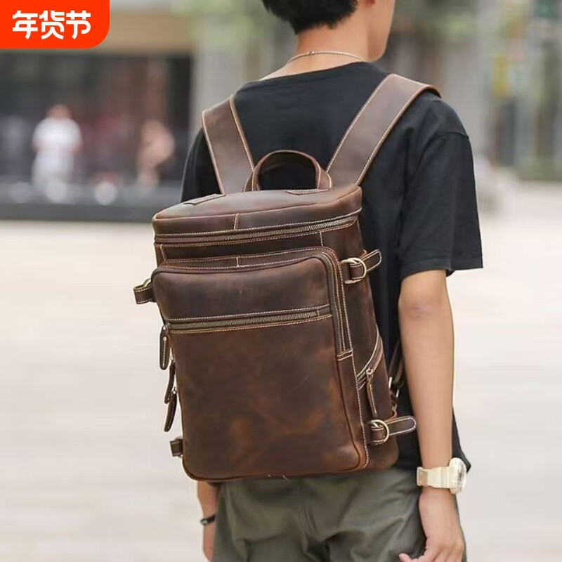 旅行双肩包男单肩两用时尚休闲复古手提行李袋大容量背包女通勤包