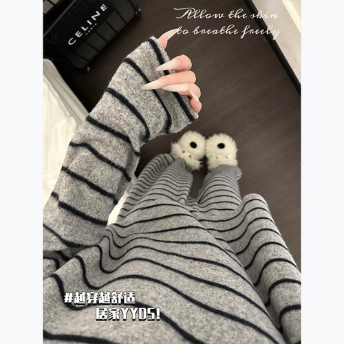 秋冬季海岛绒条纹睡衣女家居服