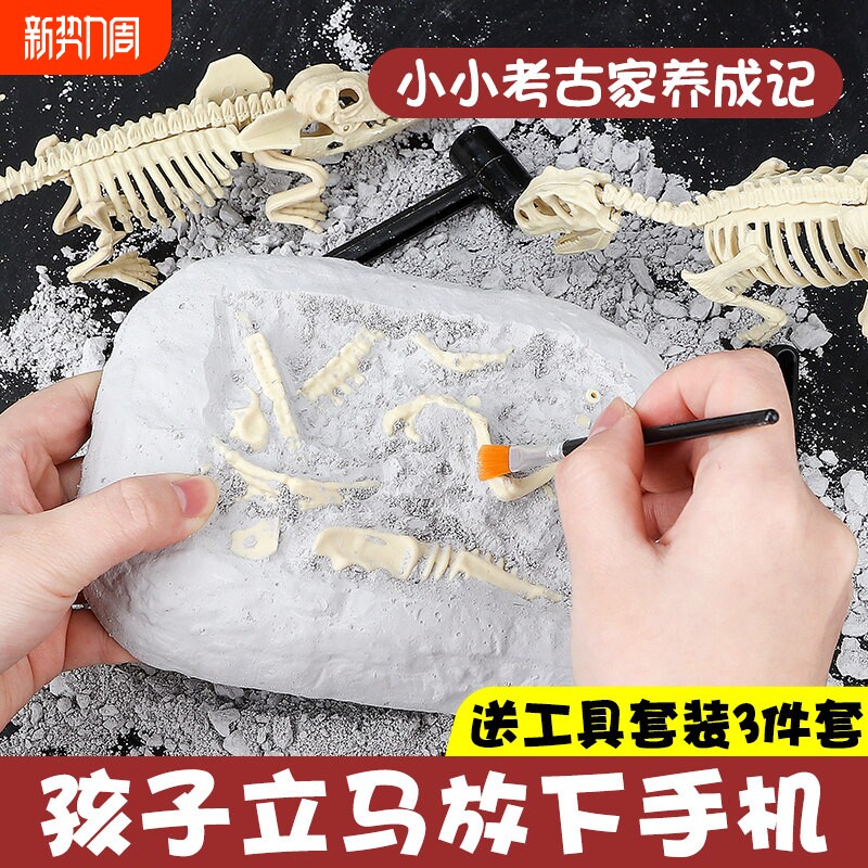 霸王龙骨架组装标本DIY手工拼装模型儿童恐龙化石考古挖掘玩具