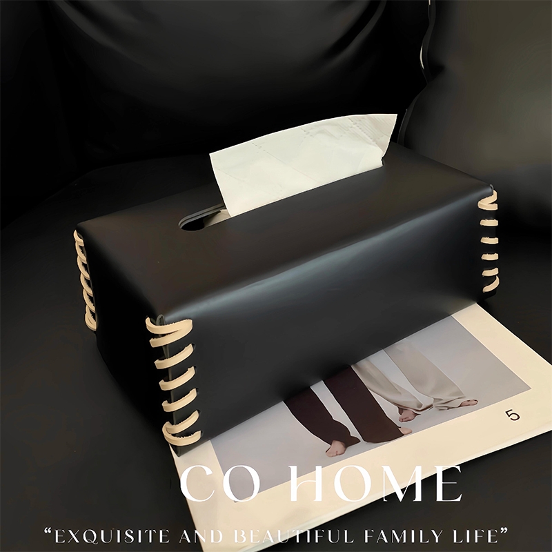 罗马编织纸巾盒高级感客厅轻奢桌面抽纸盒高档皮革餐巾纸盒办公室