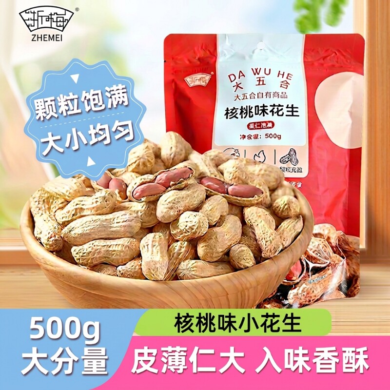 浙梅小花生500g带壳零食核桃味小吃香味休闲食品炒货特产下酒菜