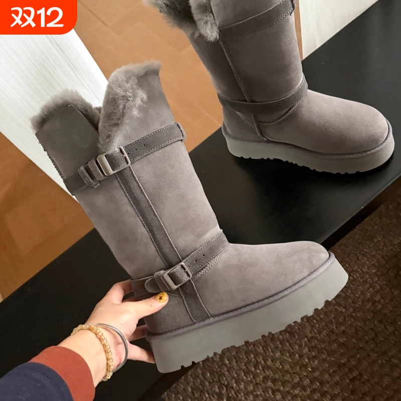 桑坡厚底长筒雪地靴女款2025新款冬季保暖加绒加厚东北保暖棉鞋女