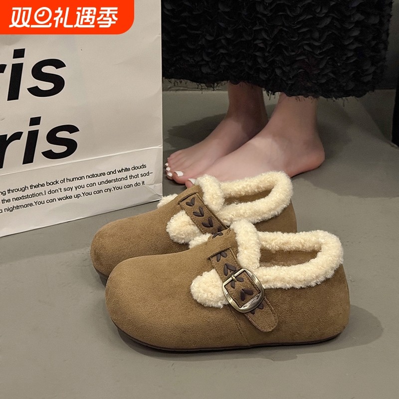 小土豆加绒勃肯鞋女2025新款冬季一脚蹬保暖毛毛棉鞋子厚底雪地靴