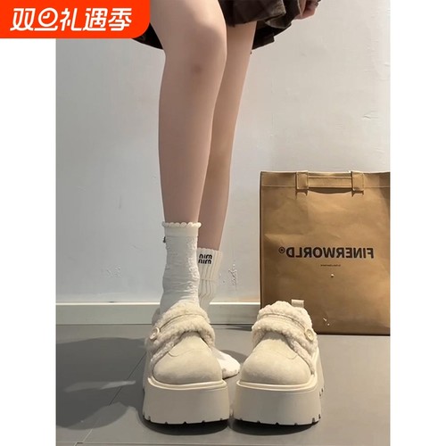 加绒厚底勃肯鞋女2025新款冬季雪地靴保暖棉鞋全包毛毛博肯鞋子爆