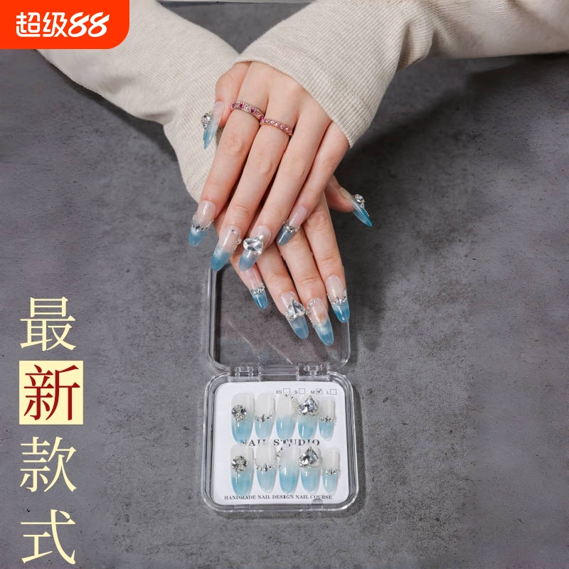 美甲贴柔纱方钻穿戴甲少女感轻奢成品假指甲贴手工新品网红同款