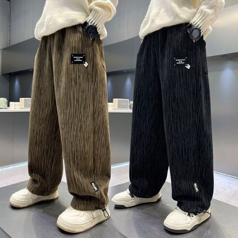 裤子男童秋冬款2025新款青少年中大童休闲裤儿童装直筒裤灯芯绒裤