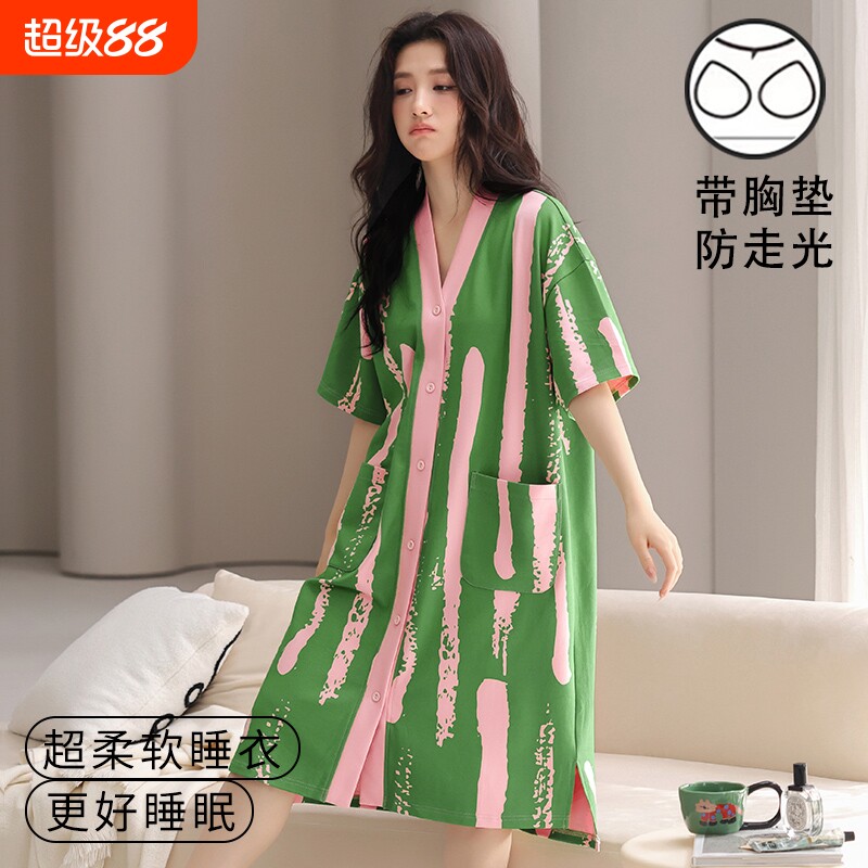 睡裙女款夏季薄款带胸垫可外穿2025新款高级感韩版睡衣绿色家居服