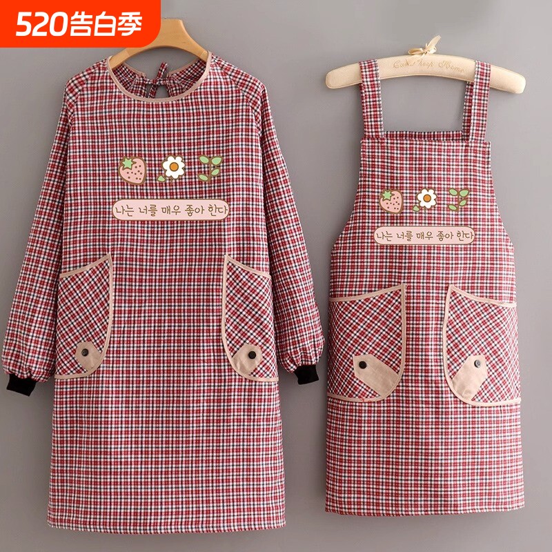 围裙厨房家用女款2026新款专用长袖纯棉布做饭围兜防油工作服耐磨