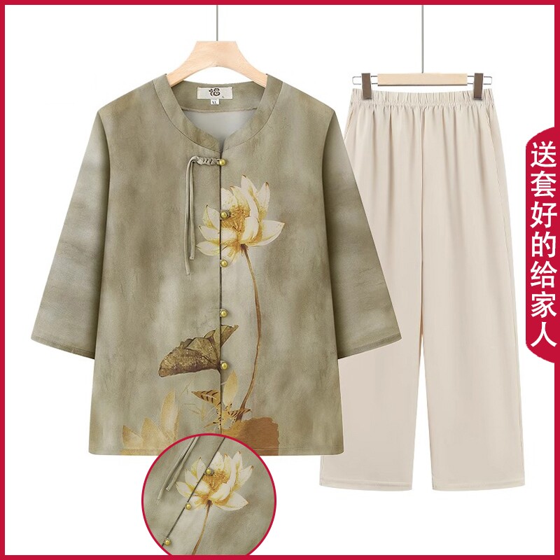 中老年人夏装衬衫女奶奶衬衣妈妈装洋气国风薄款老人老太太上衣服