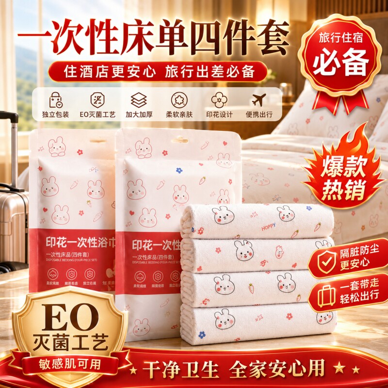 一次性床单床上四件套被罩枕套酒店旅游用品双人隔脏被套加厚浴巾