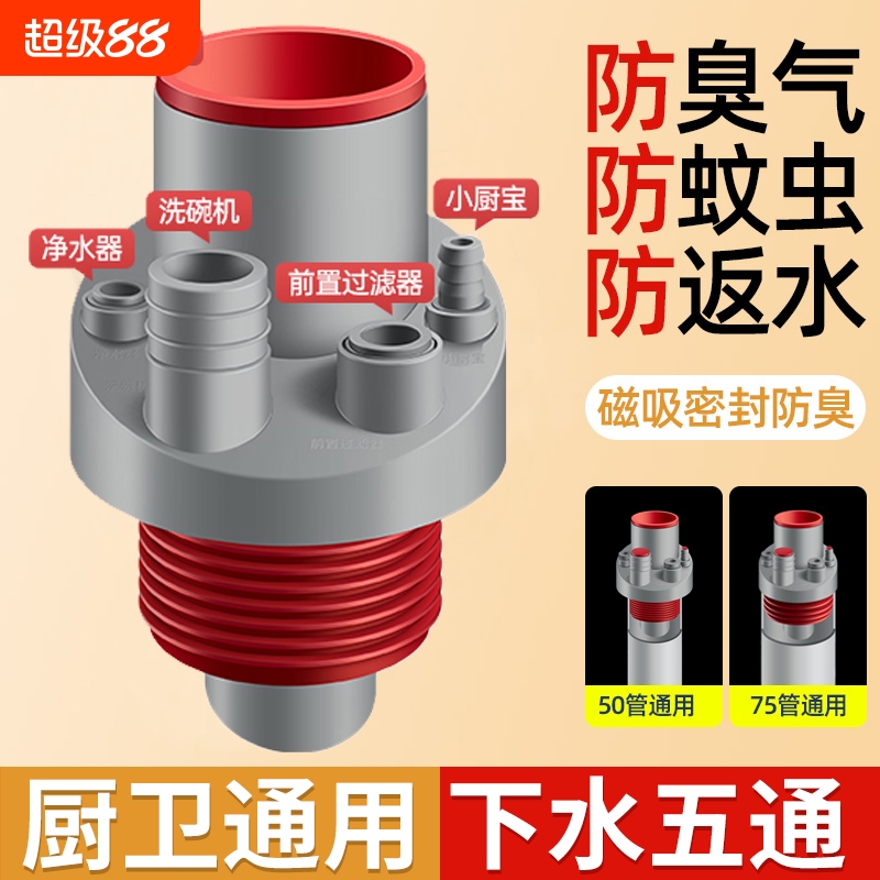 【厨房地漏三通防臭水塞】