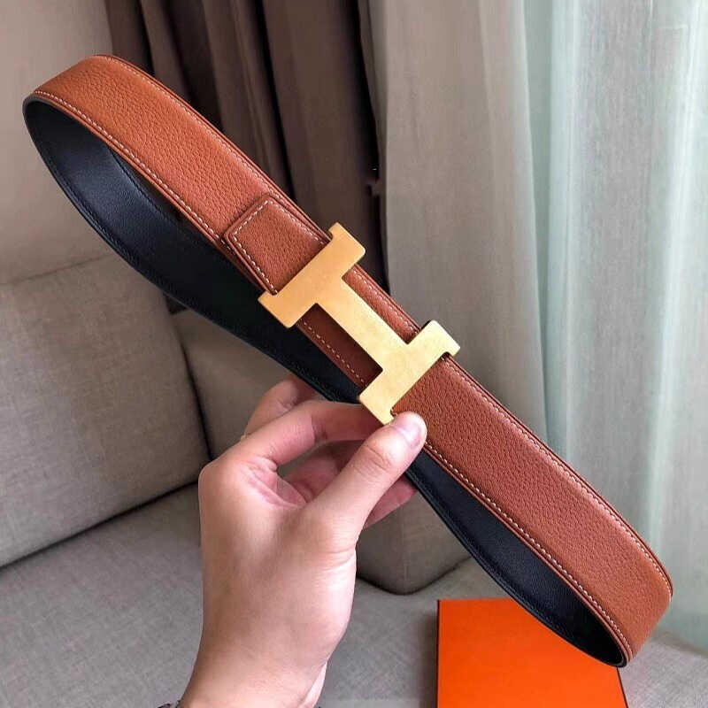 爱马男仕大牌适配H扣男真皮平滑扣头层牛皮裤腰带商务休闲皮带