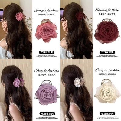 紫色山茶花抓夹女发饰新款
