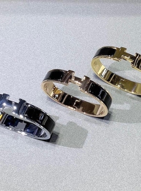 字母珐琅手镯女H扣新款玫瑰金经典款宽版手环情侣简约高级感送礼