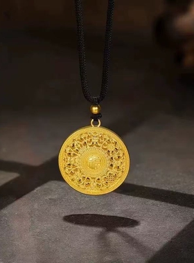 新款爆款仿黄金色吊坠八宝罗盘女生沙金项链编织绳百搭葫芦镀金