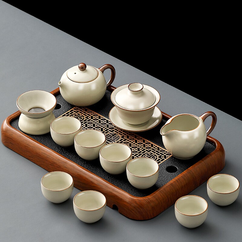 唐丰汝窑功夫茶具套装家用高档中式陶瓷茶杯茶盘喝茶茶具2026新款