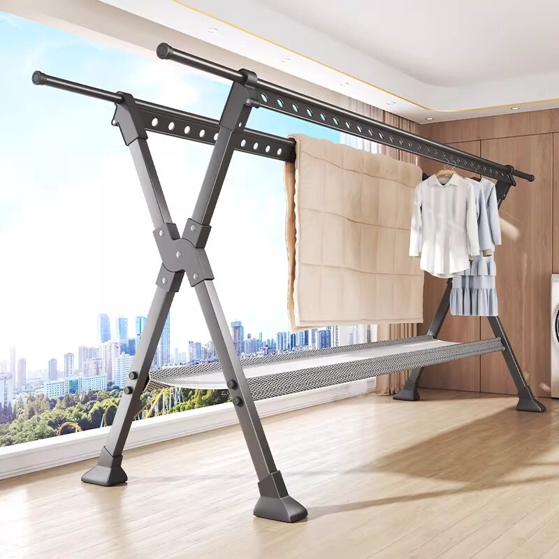 晾衣架落地家用阳台挂衣服折叠伸缩晒衣架室内外凉衣杆晒被子神器