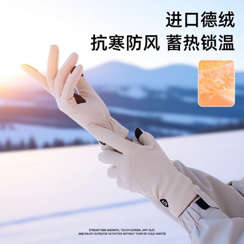 滑雪手套女冬季可触屏德绒内胆骑行运动加绒骑车薄款防风防滑轻薄