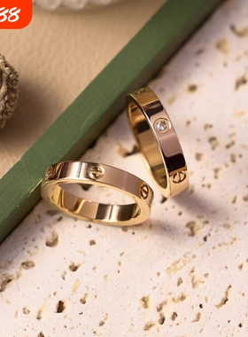 溪御钛钢不掉色窄版戒指男女18K玫瑰金时尚钉子情侣对戒手指刻字