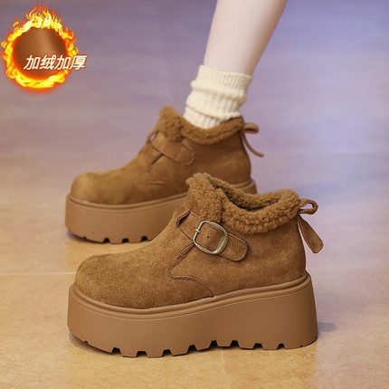 东北厚底增高雪地靴女鞋子爆款2025新款冬季加绒加厚保暖勃肯棉鞋