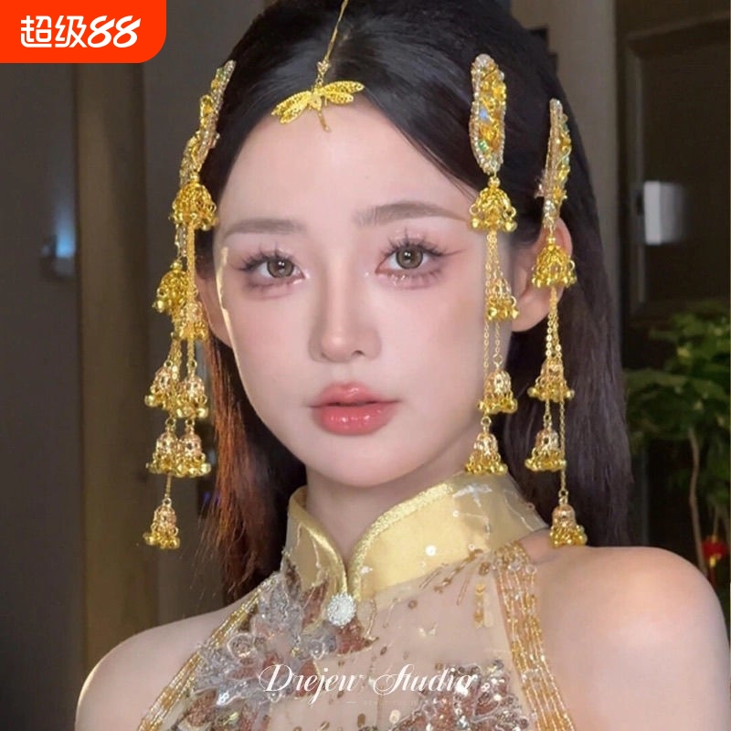 网红同款流苏边夹铃铛发夹女侧边刘海夹风铃头饰新中式发饰民族风
