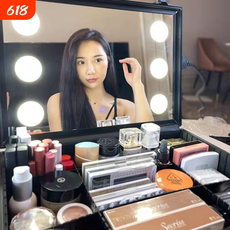 新款化妆箱专业跟妆师带灯高级LED镜子2025手提便捷大容量用收纳