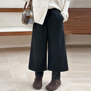 女童加绒秋冬裤子儿童加厚假两件打底裤一条过冬女孩阔腿七分裤潮