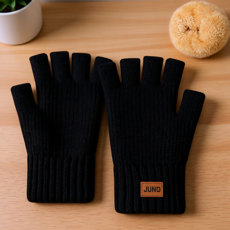 半指手套男女冬季加绒加厚保暖学生毛线针织防寒滑雪骑车双层触屏